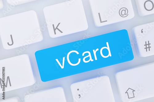 vCard. Computer Tastatur von oben zeigt Taste mit Wort hervorgehoben. Software, Internet, Programm photo