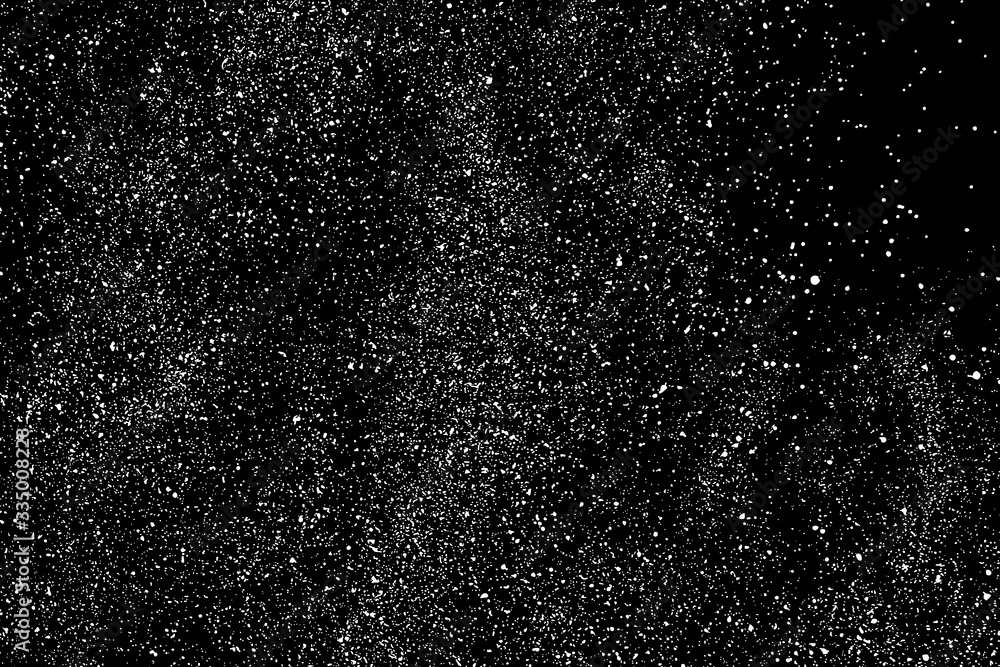 White Grainy Texture Isolated On Black Background. Dust Overlay. Light Coloured Noise Granules. Snow Vector Elements. Digitally Generated Image. Illustration, Eps 10. White Grainy Texture Isolated On Black Background. Dust Overlay. Light Coloured Noise Granules. Snow Vector Elements. Digitally Generated Image. Illustration, Eps 10.