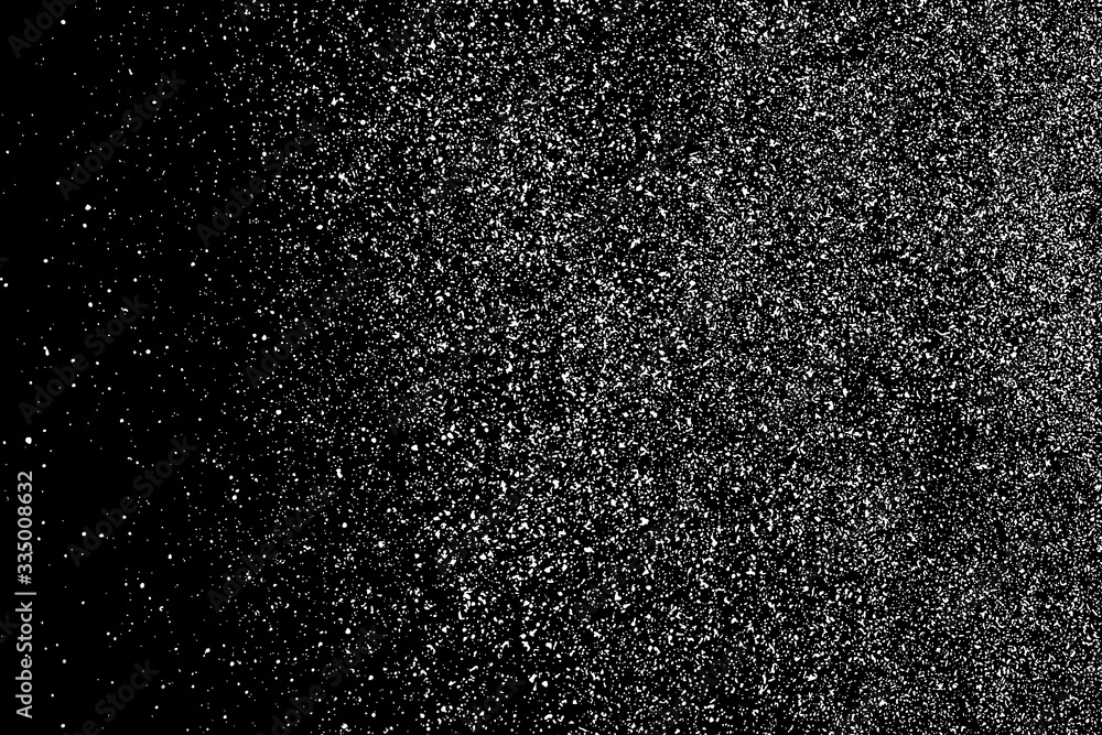 White Grainy Texture Isolated On Black Background. Dust Overlay. Light Coloured Noise Granules. Snow Vector Elements. Digitally Generated Image. Illustration, Eps 10. White Grainy Texture Isolated On Black Background. Dust Overlay. Light Coloured Noise Granules. Snow Vector Elements. Digitally Generated Image. Illustration, Eps 10.