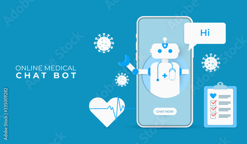 Digital technology with artificial intelligence. mobile application online medical with chat bot. paper art vector illustration.