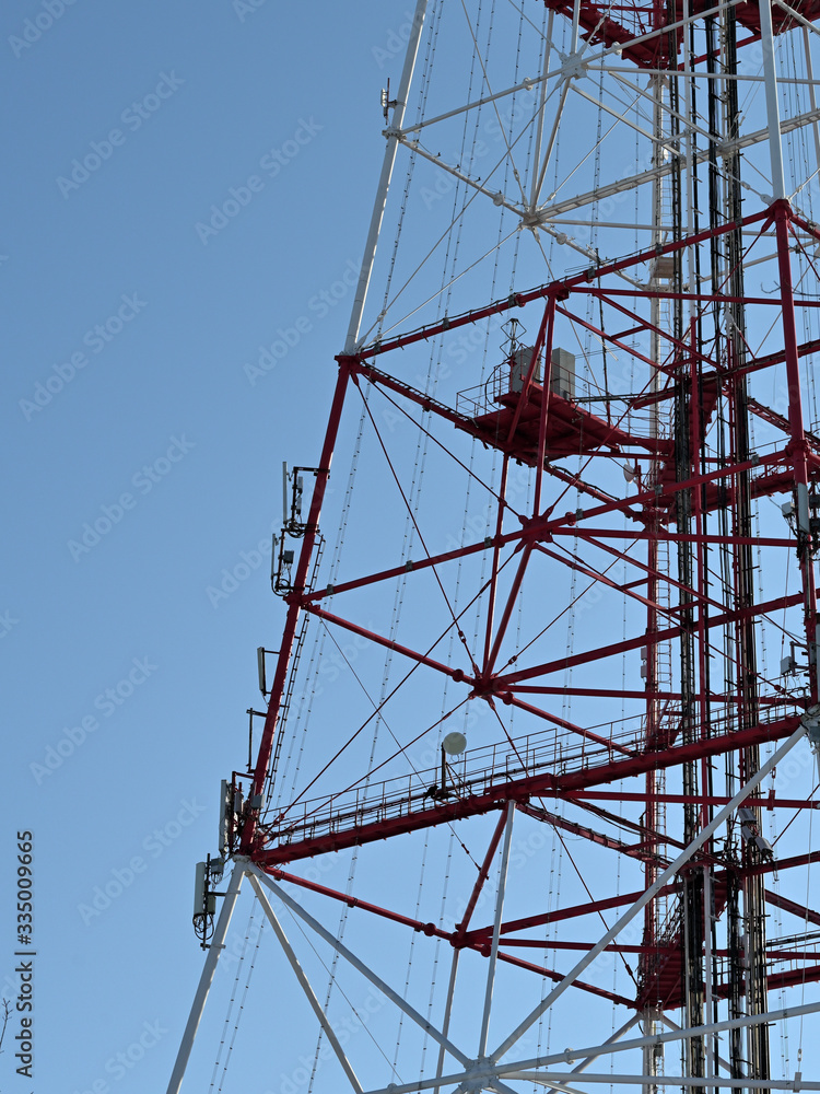 Fragment сity television tower against the spring sky Fragment сity television tower against the spring sky