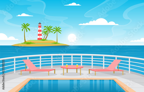 Sea Ocean Landscape Swimming Pool on Cruise Ship Deck Illustration