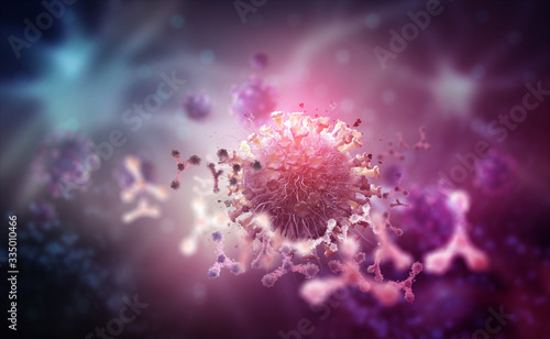 Virus protection. Antibodies and viral infection. Immune defense of the body. Attack on antigens 3D illustration photo