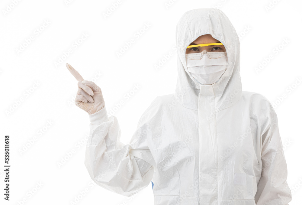 Woman in sterilize lab coat.