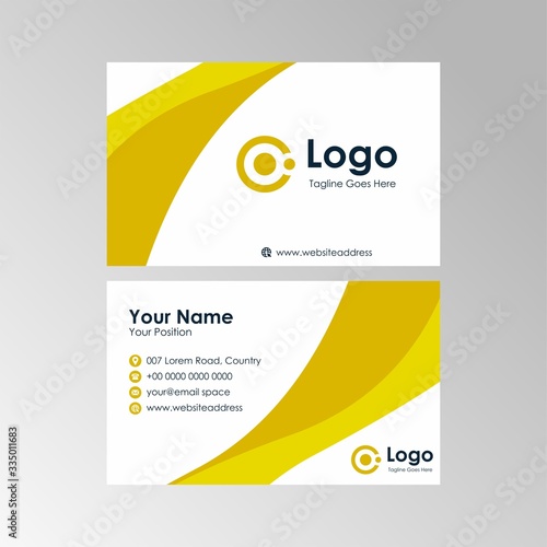 Simple abstract fresh yellow wave business card design, professional name card template vector