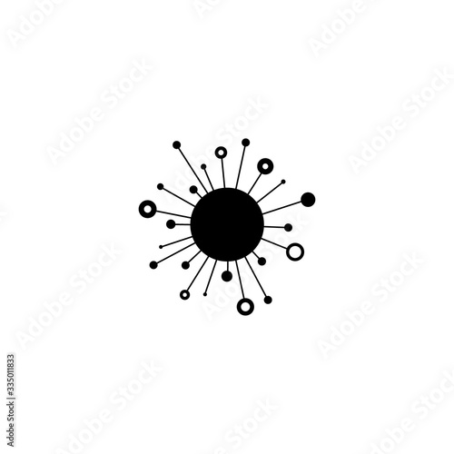 black virus, microbe, bacteria cell. connection line icon isolated on white.