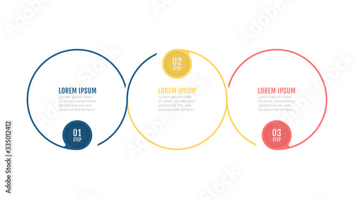 Business infographic elements. Thinline processes with 3 number options, steps, circle. Vector illustration. Can be used for workflow diagram, info chart, timeline history report, web design.