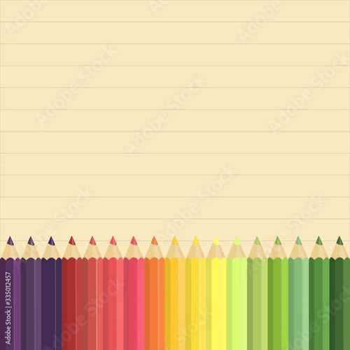 Seamless vector set of color pencils,crayons isolated on old paper with texre line, illustration for backdrop, booklet, banner, design template. 