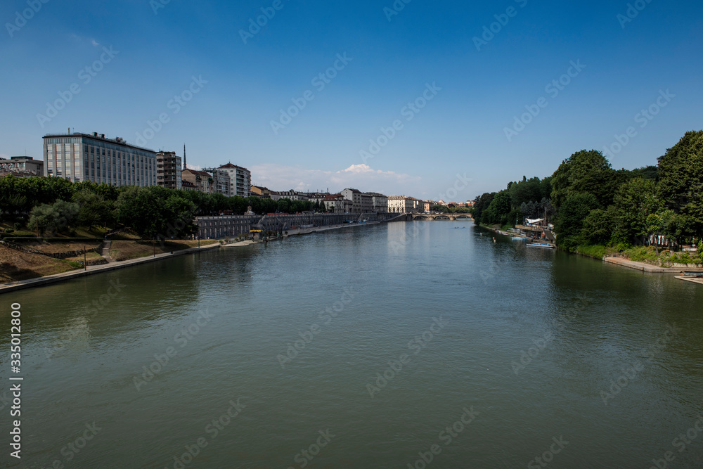 View of Fiume Po meaning River Po in Turin, Italy