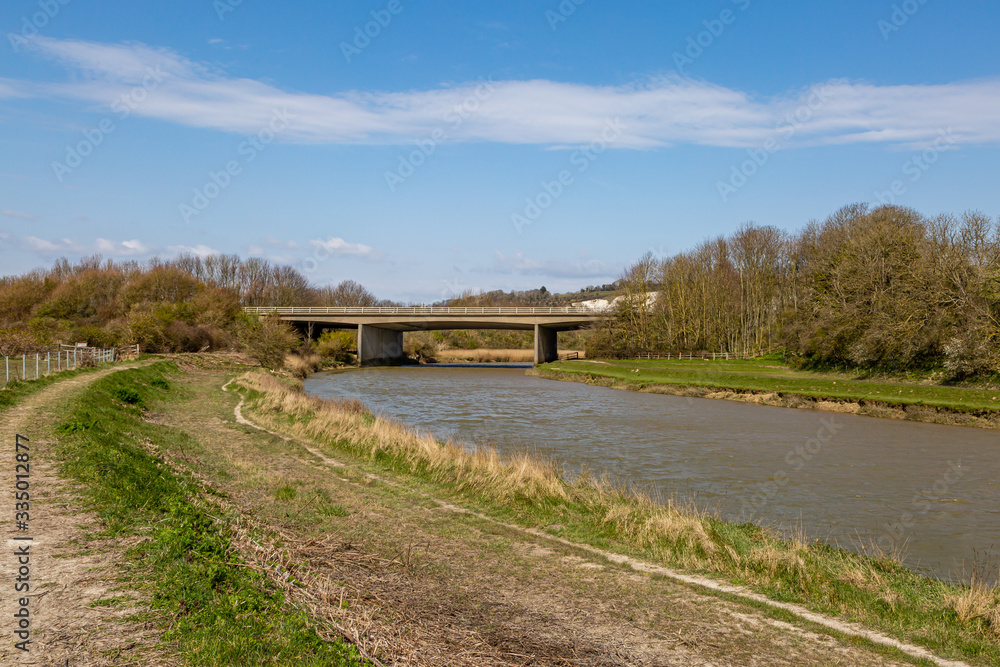 Along the River Ouse near Lewes with a Road Bridge Crossing the Water