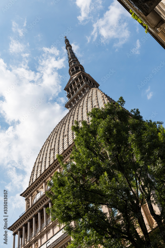 details of the Mole Antonelliana towering on the city di Torino Stock