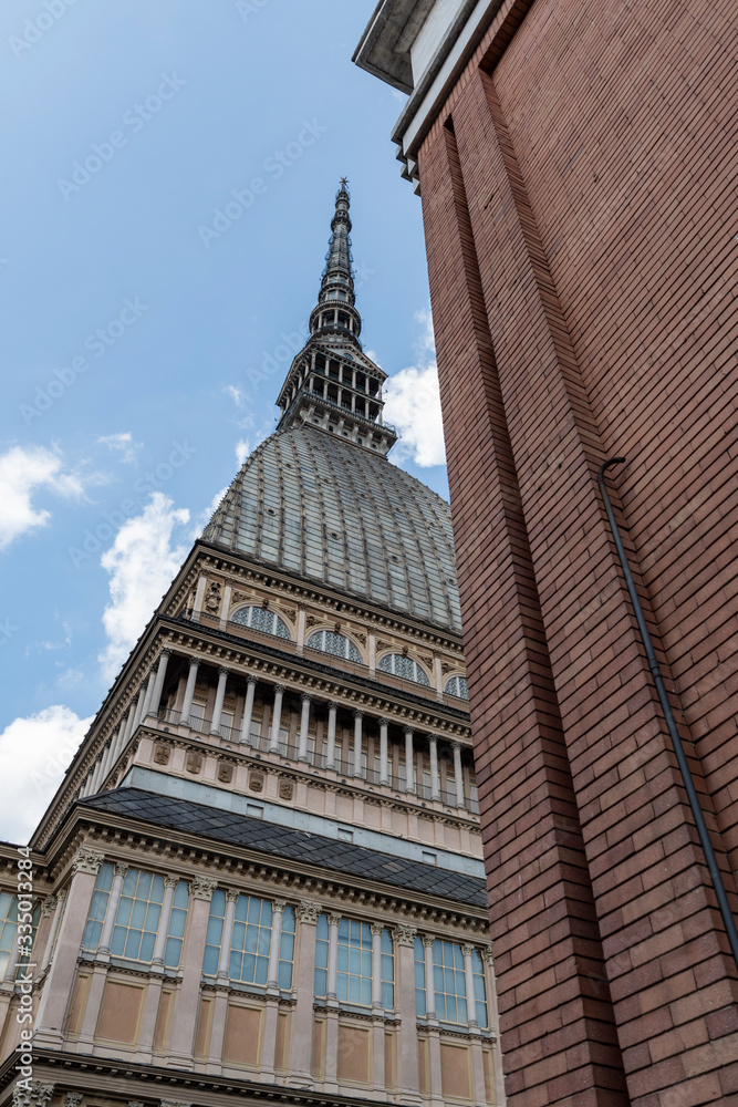 details of the Mole Antonelliana towering on the city di Torino Stock