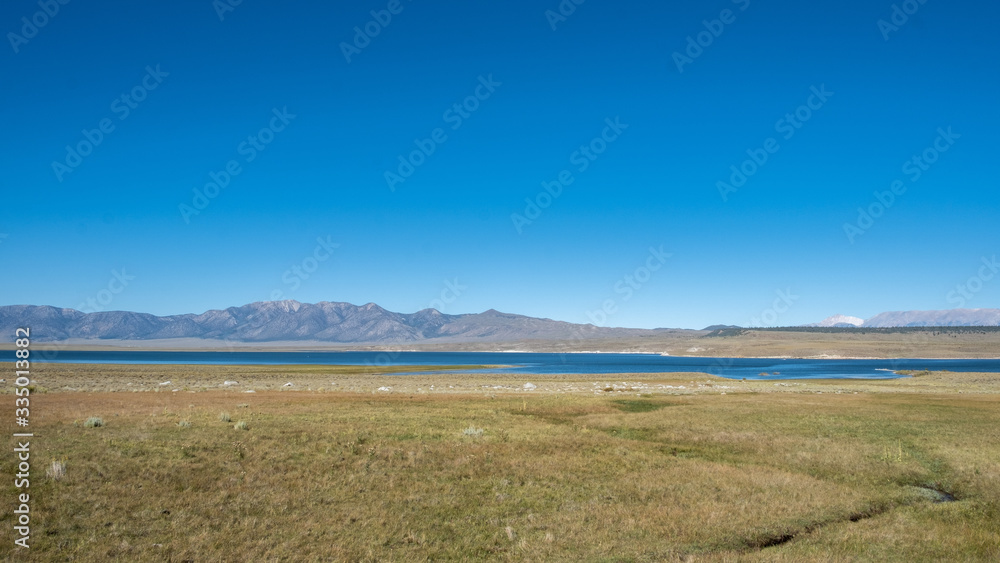 View on the wild plain and a lake, California,