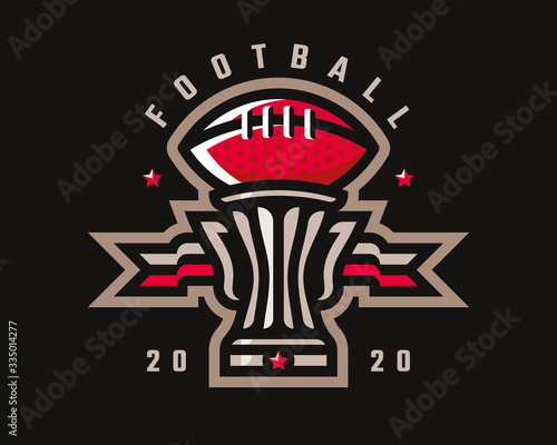 American football cup logo design. Rugby emblem tournament template editable for your design.