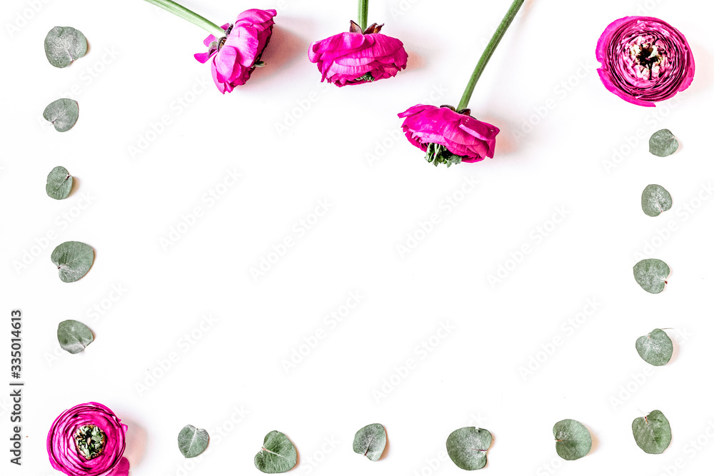 Obraz premium Trendy design with flower pattern on white background top view mock up