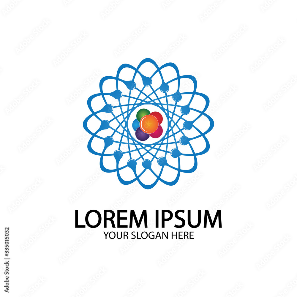 Atom Icon. Science sign. Atom logo. Atomic symbol. Nuclear icon. Electrons and protons. Atom, icon, proton, vector, electron, quantum, ellipse, medicine, abstract, atomic, biology