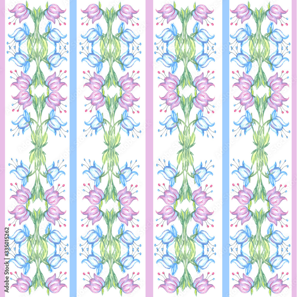 seamless pattern bluebells flower strips