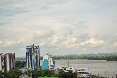 buildings by the river, multi-story buildings, river
