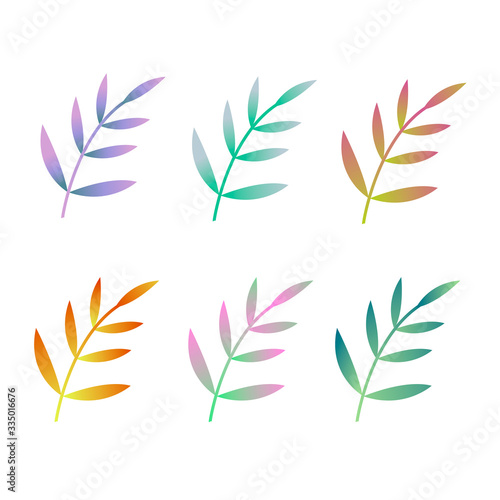 Set of six clourful gradient tropical leaves