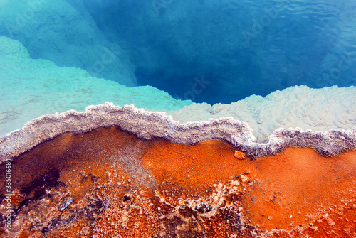 Closeup of colorful Geothermal Hot Springs in Yellowstone National Park