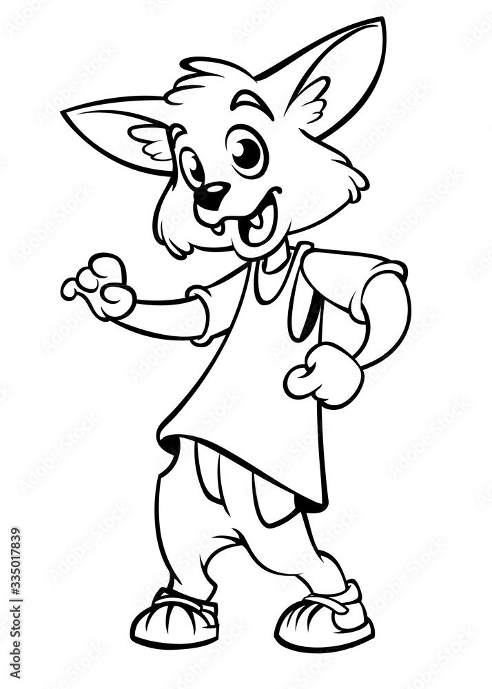 Cartoon fox dancing. Vector illustration outlined. Design for coloring book Cartoon fox dancing. Vector illustration outlined. Design for coloring book