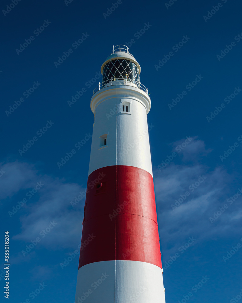 Looking up at Portland Bill lighthouse, Isle of Portland, Dorset, UK