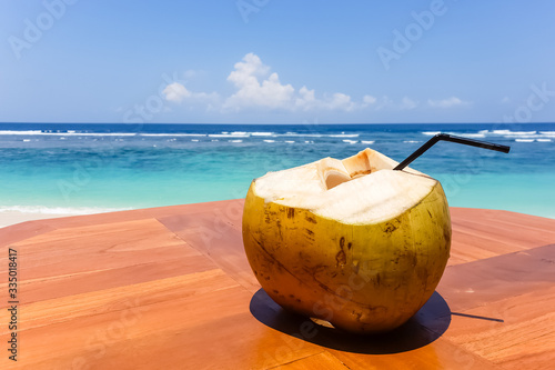 View on coconut on the sea background