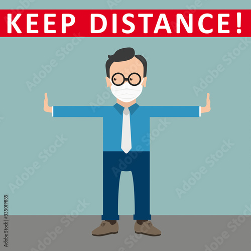 Man Mask Cartoon Keep Distance