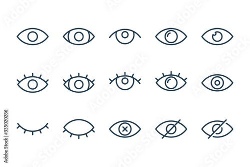 Eyes related line icons. View and eye vector linear icon set.