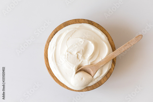 Greek yogurt .Homemade Fatty Dairy product, sour cream, mayonnaise.