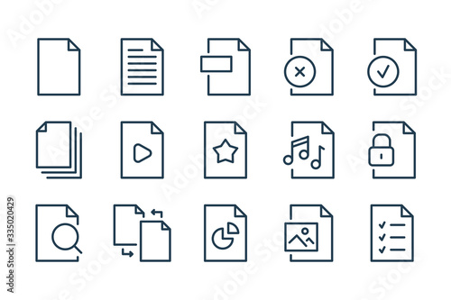 Fototapet Document and file type related line icons