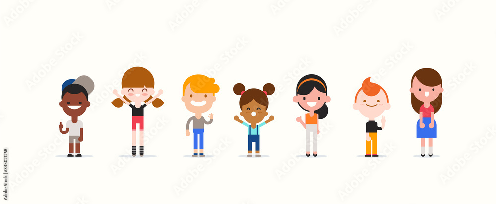 Smiling kids character in flat design style isolated. Diversity children  cartoon vector illustration. Stock Vector | Adobe Stock