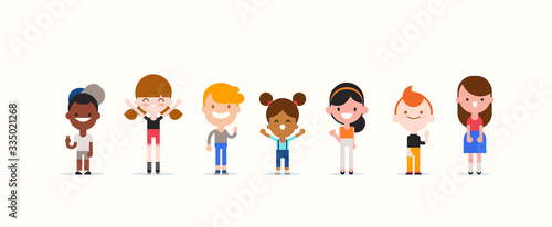 Smiling kids character in flat design style isolated. Diversity children cartoon vector illustration.