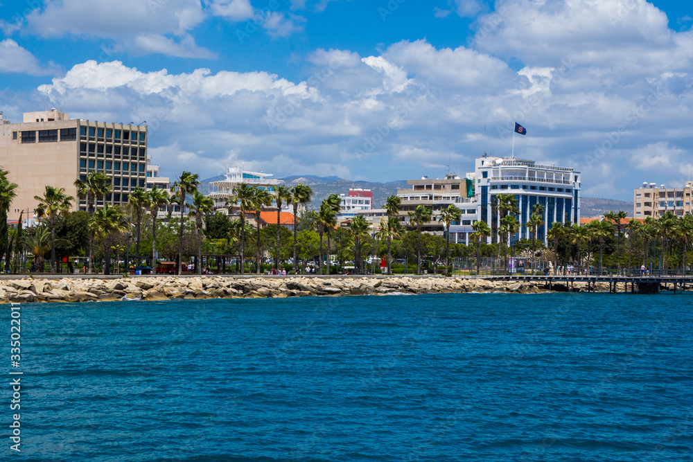 Central embankment of Limassol on spring sunny day. View from the pier