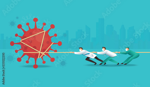 doctor pull the rope against Coronavirus Covid-19 vector illustration EPS10