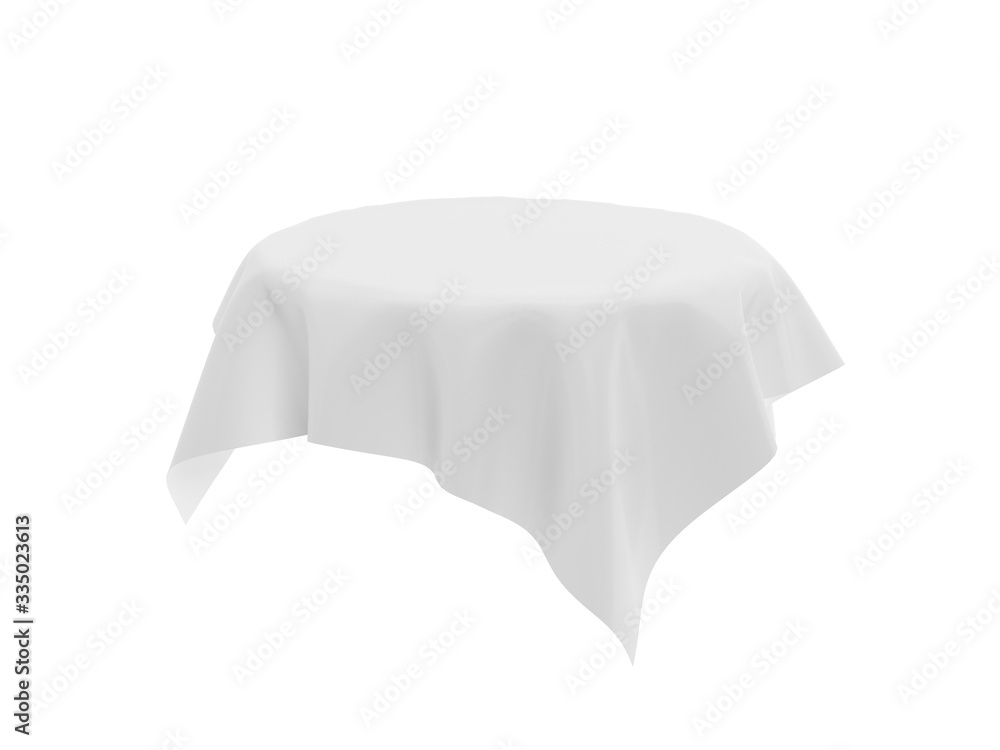 White tablecloth on invisible round table. 3d rendering illustration White tablecloth on invisible round table. 3d rendering illustration