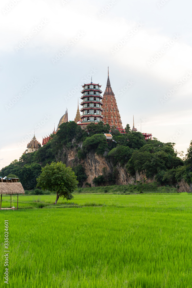 Wat tham sua with green jasmince rice field
