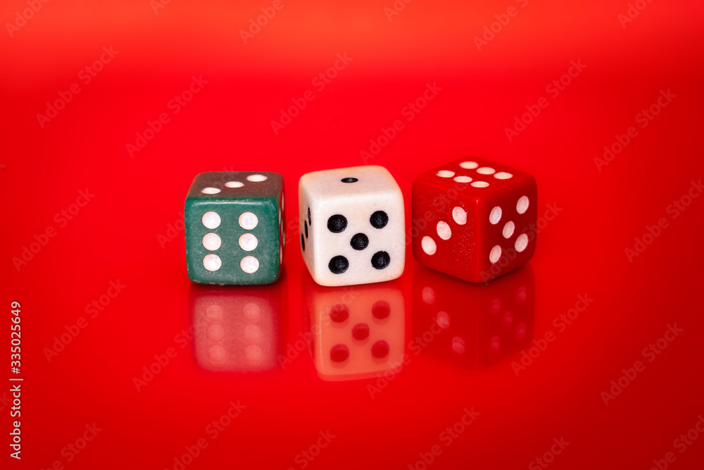 Dice on red backgroud with reflection Dice on red backgroud with reflection