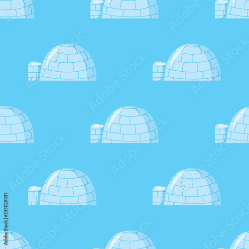 Igloo seamless pattern on blue background. Icy cold house wallpaper.