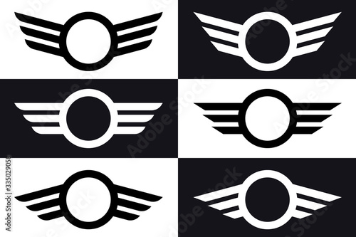 Winged Blank Circle with Place for Your Logo or Game Emblem. Stylized Simple Stripes as Wings