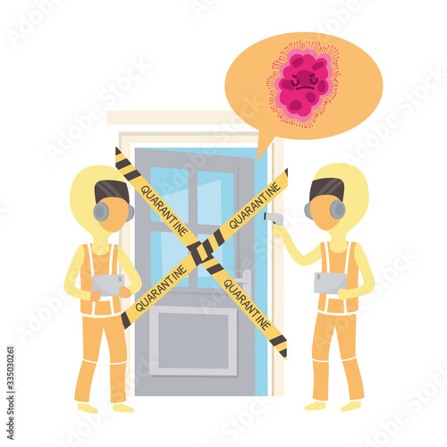 covid 19 coronavirus pandemic, doctors with protective suits checking temperature quarantine