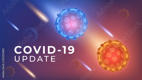 coronavirus disease (covid-19) update pandemic 3d glowing microscopic illustration. Premium vector EPS10.