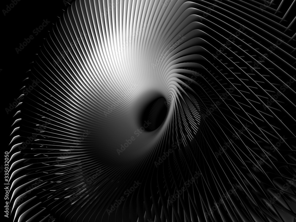 3d render of abstract art black and white industrial 3d background with part of surreal turbine jet engine with sharp aluminum metal blades and black hole in the centre, in the dark 3d render of abstract art black and white industrial 3d background with part of surreal turbine jet engine with sharp aluminum metal blades and black hole in the centre, in the dark
