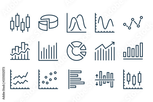 Graph and Chart related line icons. Statistics and analytics vector icon set. photo