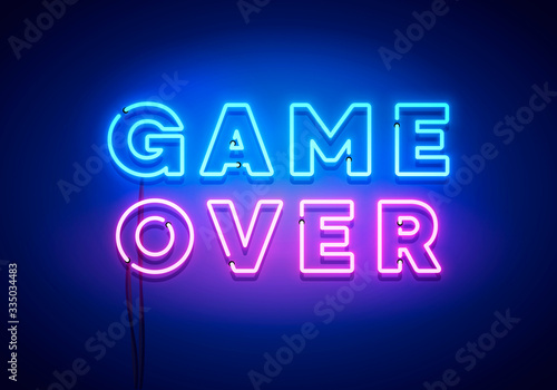 Obraz na plátně Vector Illustration Modern Game Over Neon Sign With Blue And Pink Glow Effect