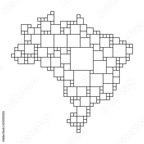 Brazil map from black pattern from a grid of squares of different sizes . Vector illustration.