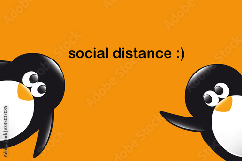 social distance funny penguins cartoon on orange background vector illustration EPS10