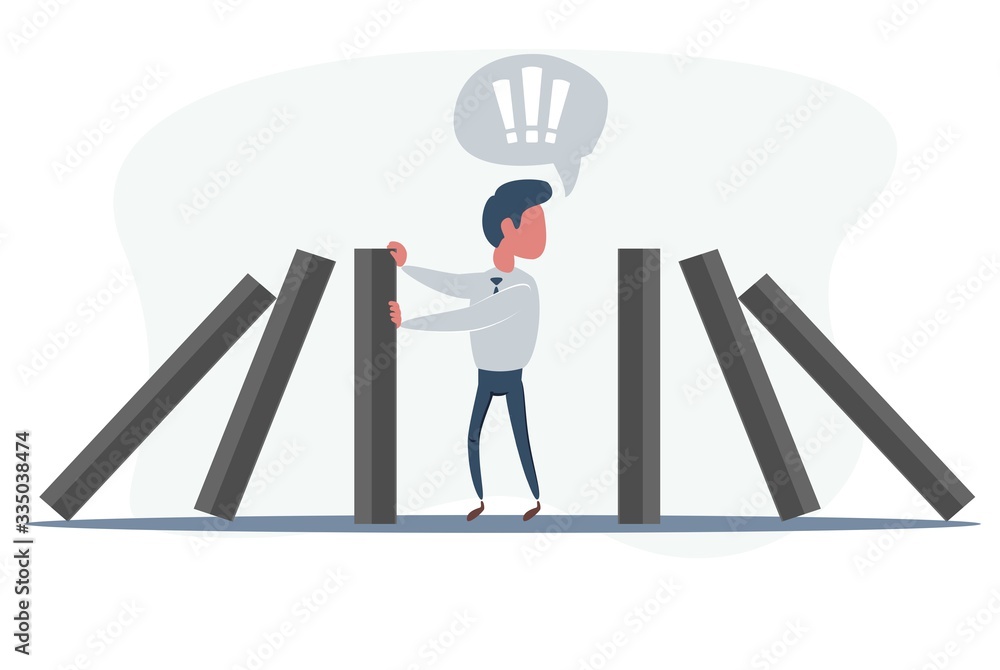 Fotografie Businessman stopping falling domino vector concept