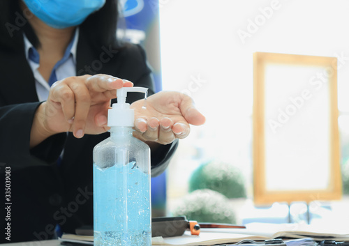 The girl is pumping alcohol.