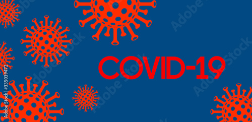 Covid-19 red title on blue background.